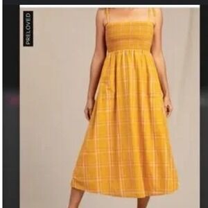 Toad&Co Willet Yellow Plaid Midi Dress smocked some M summer fall staps women's